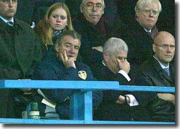 Terry Venables and Peter Ridsdale suffered anguish throughout the season - here they are pictured during the defeat at Fulham with incoming chairman Professor John McKenzie behind them on the right