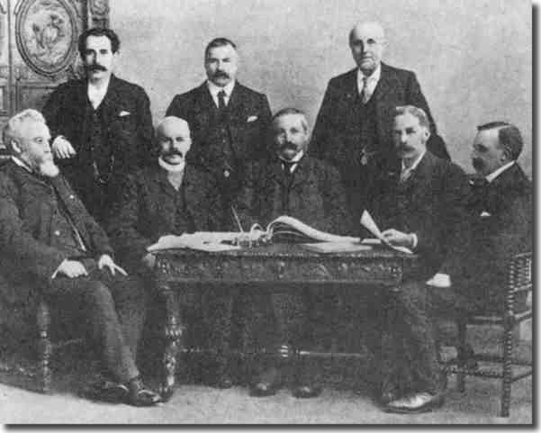 Football League Management Committee 1903-4.  Back row: W W Hart, J McKenna, H S Radford.  Front row: William McGregor, T H Sidney, J J Bentley, John Lewis, Tom Charnley