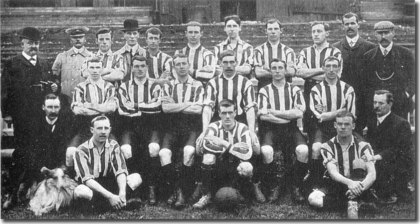 The 1905-06 team Back row: R Younger (director), R S Kirk (director), Morgan, Whittaker (director), Dooley, Macdonald, Austin, Walker, Singleton, R M Dow (director), G Swift (trainer).Middle row: Gilbert Gillies (secretary-manager), Parnell, Watson, Hargraves, Ray, Morris, Clay, O Tordorf (director).  Front row: Roy the City Dog, Stringfellow, Drain, Henderson