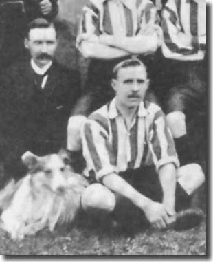 Gilbert Gillies, Harry Stringfellow and Roy the City dog in a team group in 1905