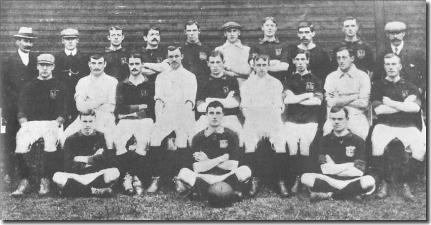 The 1906-07 squad Back row: Gilbert Gillies (secretary-manager), Morgan, Hargrave, Clark, Walker, Bromage, Freeborough, Ray, Kennedy, G Swift (trainer). Middle row: Whitley, Jefferson, Cubberley, Morris, D Murray, Harwood, Lavery, Singleton, W Murray.  Front row: Parnell, George, Henderson