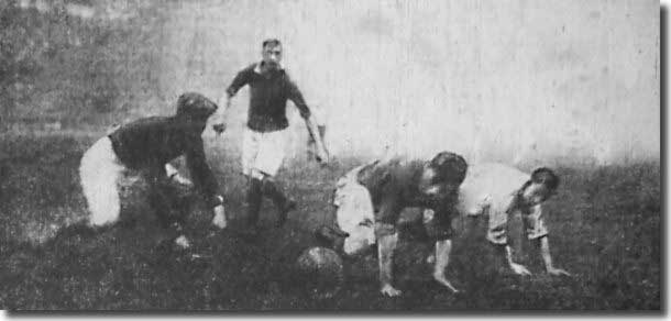 There's a scramble in the goalmouth as Fulham press Leeds City on 2 November