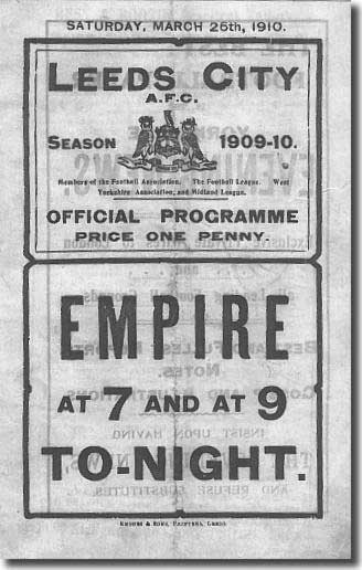 The programme issued for the Elland Road FA Cup semi final between Barnsley and Everton on 26 March 1910