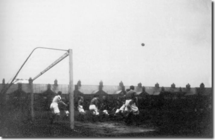 Leeds City attack the Leicester Fosse goal during the draw on the last day of the 1909/10 season