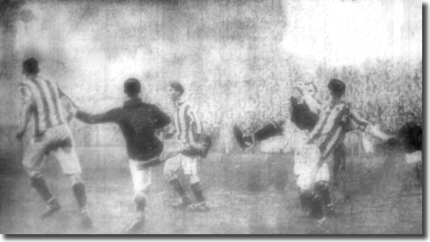 City threaten the West Bromwich Albion goal at Elland Road in February 1911