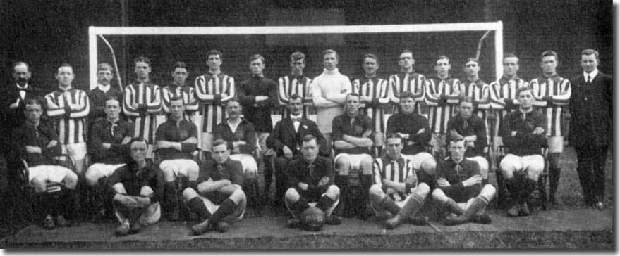 1911/12 squad - Back: Collins (trainer), Clarkin, Stead, Johnson, Cunningham, Heaney, Hogg, McDaniel, Murphy, Moran, A Roberts, R Roberts, Briggs, Foley, Fortune, Harbourne - Middle: H Roberts, Mulholland, Harkins, Cubberley, Scott-Walford (manager), Morris, Kelly, Enright, Croot - Front: Creighton, Affleck, McLeod, Gillespie, Bridgett