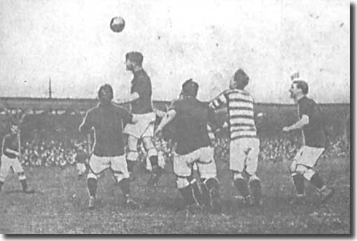 Evelyn Lintott clears the City lines during the victory at Bradford on 21 September 1912