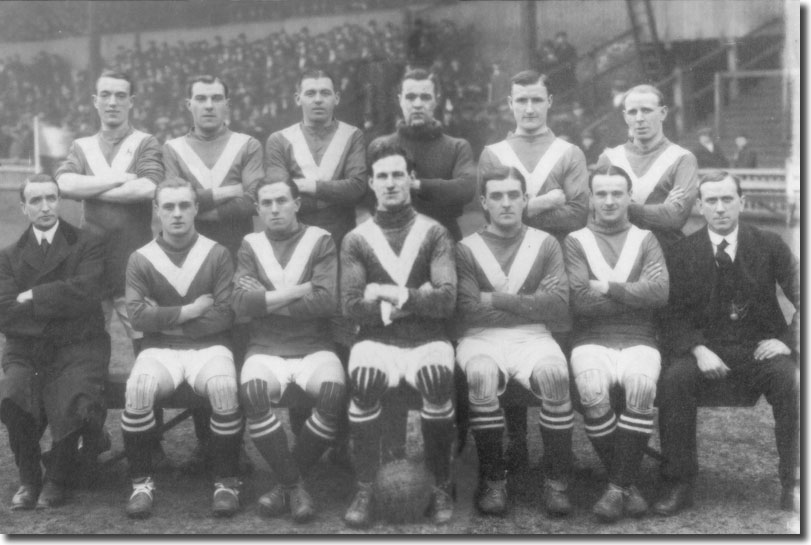 The Leeds City side which drew 1-1 at Birmingham on 3 February - Back: Sherwin, Copeland, Hewison, Robinson, Billy Hampson, Thorpe. Front: George Cripps (secretary), Jimmy Stephenson, Moore, Peart, Price, Mayson, Dick Murrell (trainer)