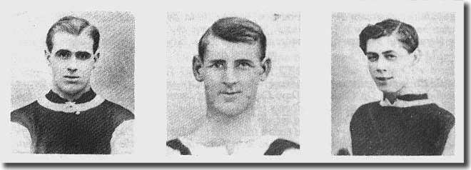 Three players involved in the Leeds City auction.  Billy Kirton (left) went to Aston Villa and finished the season with an FA Cup Winner’s medal.  Billy Ashurst (centre) and George Stevenson (right) went on to play for England