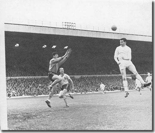 Don Weston heads one of his two goals in a 4-2 victory over Norwich