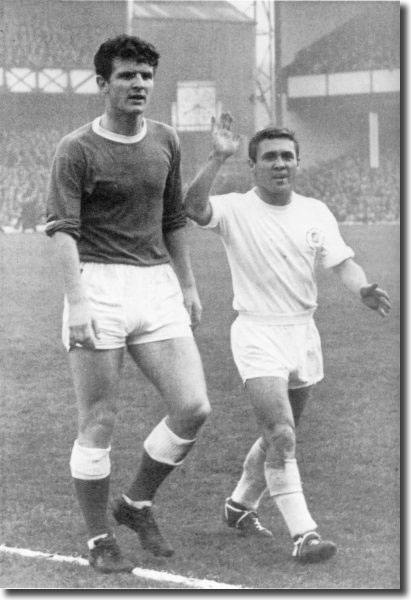 Bobby Collins and his former Everton team mate Brian Labone lead their players off at referee Ken Stokes' command during the infamous Battle of Goodison in November 1964