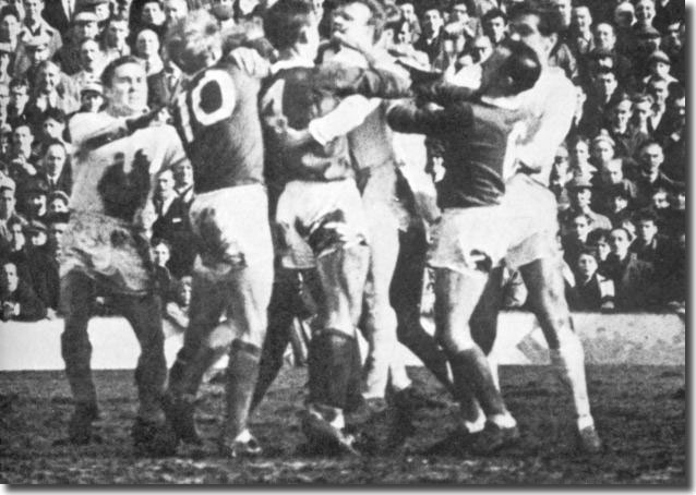 No holds barred in the FA Cup semi final clash with Man U as Collins, Law, Crerand, Bremner, Stiles and Hunter battle it out - Jack Charlton is somewhere in there too