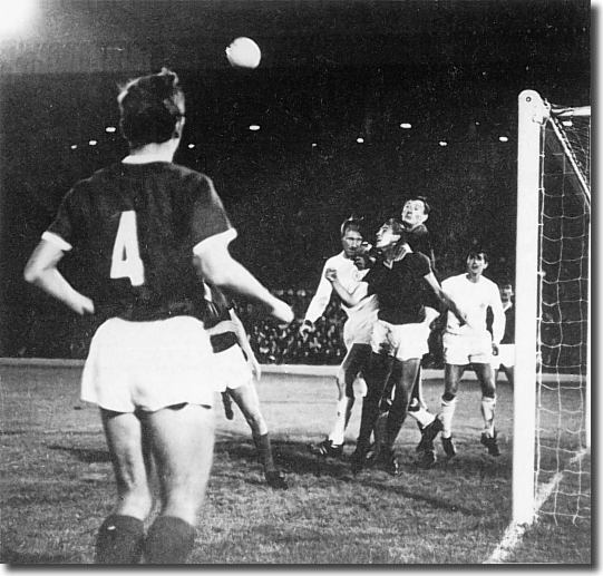 Jack Charlton battles with the Dinamo Zagreb defence during the home leg of the 1967 Fairs Cup final