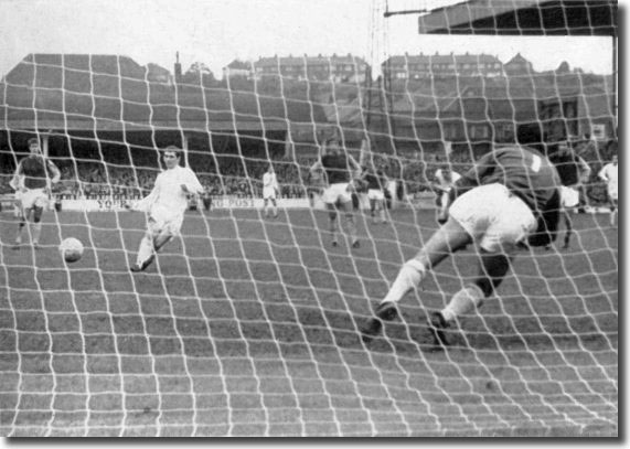 Johnny Giles sends West Ham keeper Bobby Ferguson the wrong way from the penalty spot during a 2-0 win in October