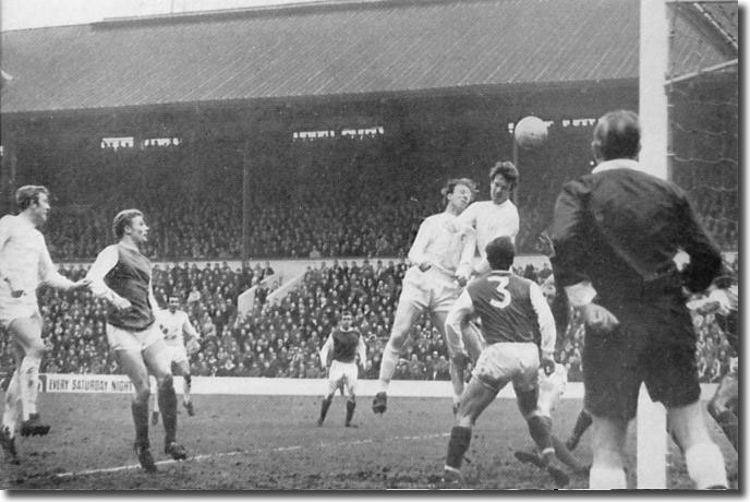 Paul Madeley heads into the Sheffield Wednesday net during the FA Cup third round tie on January 4, but the goal is disallowed by referee Jim Finney