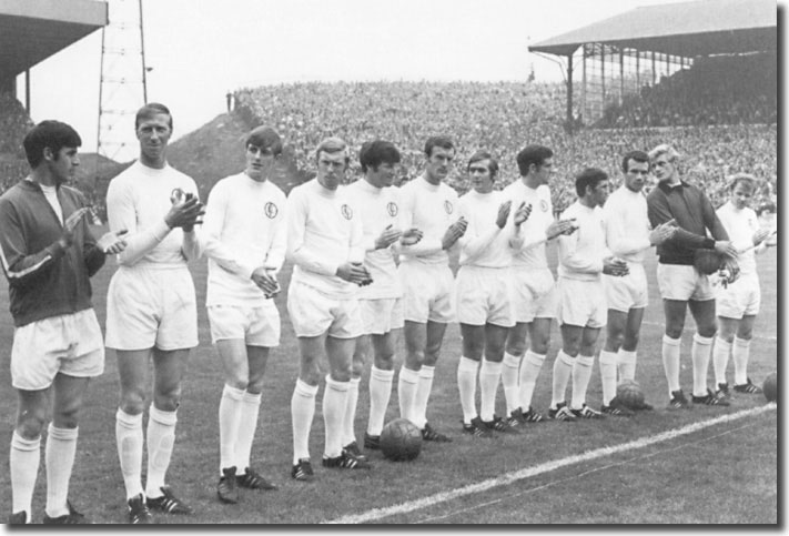 The United team line up before the Charity Shield match with Manchester City - Lorimer, Charlton, Clarke, Jones, Gray, Madeley, Cooper, Hunter, Giles, Reaney, Sprake, Bremner