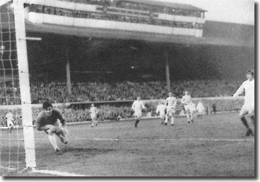 Celtic keeper Evan Williams is helpless as Billy Bremner lashes home his goal at Hampden