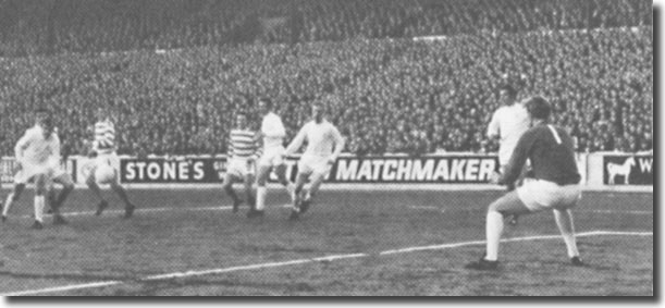 George Connelly's shot for Celtic is deflected past Gary Sprake by Terry Cooper for the only goal of the game at Elland Road