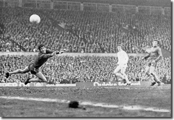 Peter Bonetti is left helpless by Jones' shot ... "it revived memories of Ted Drake in his heyday"