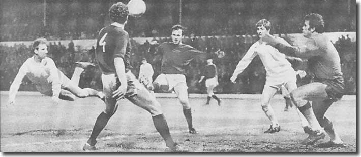 Jack Charlton nods home United's sixth against Sparta Prague