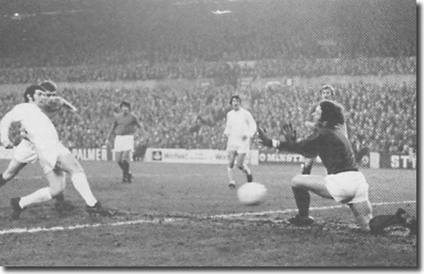 Johnny Giles puts United ahead against Bristol Rovers on January 15