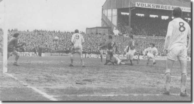 Johnny Giles scores his and United's second against Cardiff