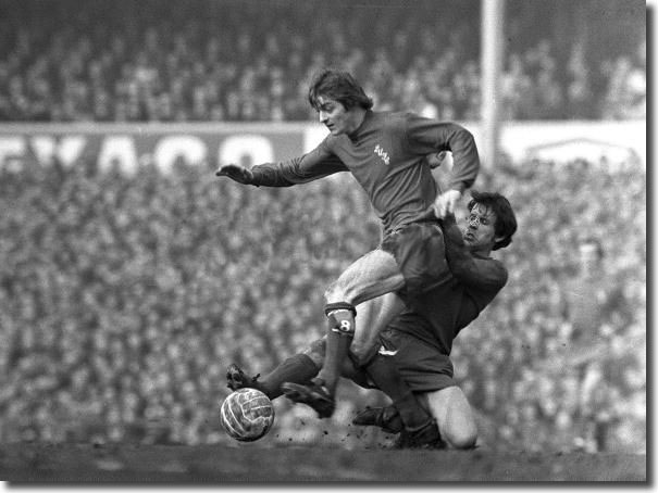 Allan Clarke is tackled by Derby's Ron Webster