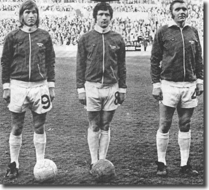 Celtic's Kenny Dalglish, Stevie Murray and Bobby Murdoch line up before Jack Charlton's testimonial match