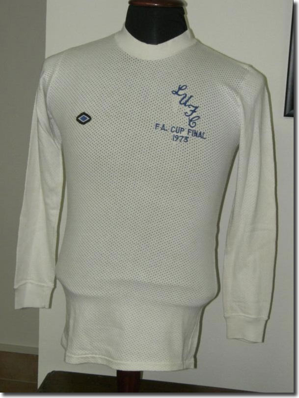 It says 'FA Cup final 1973', but this was the No 12 shirt worn for the game by Gordon McQueen, which he exchanged at the end with Albertino Bigon