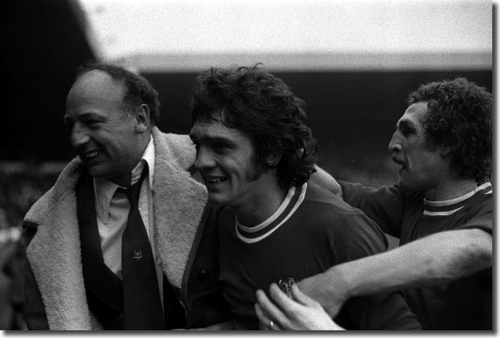 Bristol coach John Sillett and captain Geoff Merrick congratulate scorer Donny Gillies