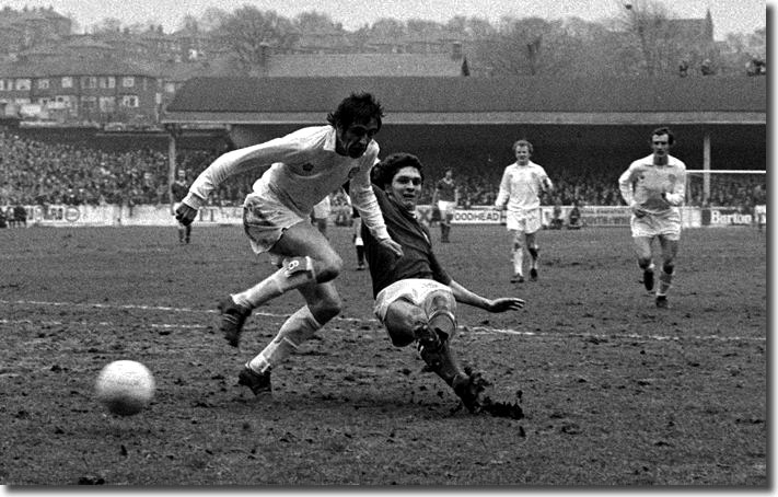 Don Gillies manages to strike the winning goal at Elland Road just before Norman Hunter can get there