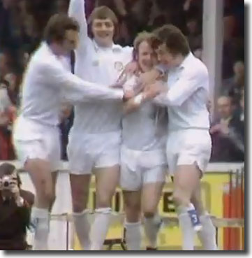 Madeley, Clarke and Cherry celebrate with goalscorer Bremner
