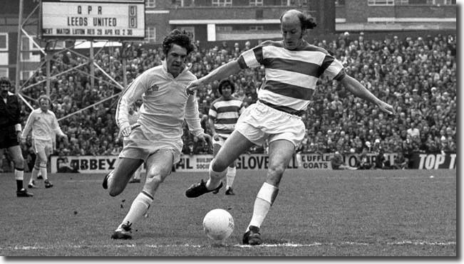 Joe Jordan  chases down QPR's Terry Mancini