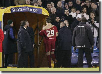 Watford's Darius Henderson walks to the tunnel after being sent off by referee Michael Jones in an ill tempered Elland Road clash in February