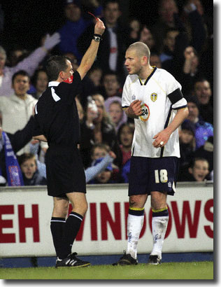 An incredulous Kevin Nicholls gets his marching orders at Ipswich on 16 December