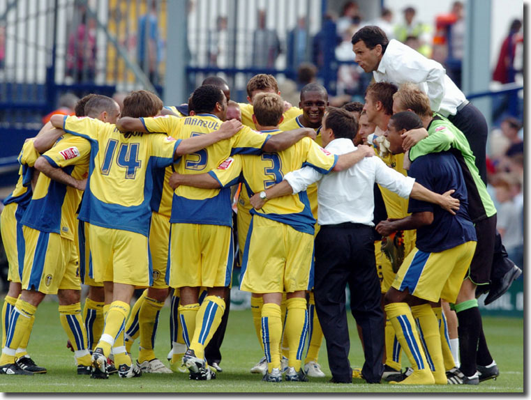 The United party celebrate opening day success at Tranmere