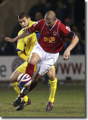 Midfielder Bradley Johnson during his United debut at Crewe on 14 January - he had arrived from Northampton Town earlier in the month