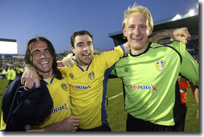 David Prutton, Andy Hughes and Casper Ankergren celebrate after the victory at Carlisle