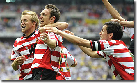 James Hayter celebrates scoring Doncaster's winning goal