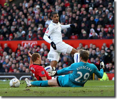 Jermaine Beckford coolly beats Manchester United's Kuszczak and Brown to give Leeds a famous victory