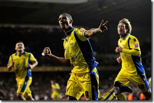 Jermaine Beckford celebrates after scoring from the penalty spot to level the scores 2-2