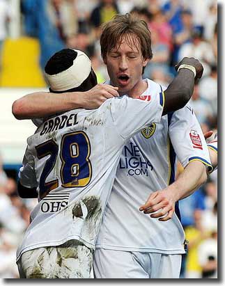 Max Gradel celebrates with Luciano Becchio after scoring the first goal against Southend the previous weekend