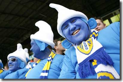 Good natured United fans were intent on enjoying themselves during the game against MK Dons