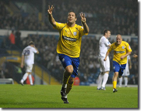 Preston's burly hit man Jon Parkin celebrates his astonishing hat trick
