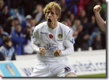 Luciano Becchio celebrates his hat trick against Bristol City