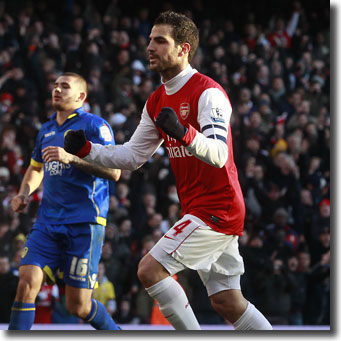 Fabregas shows his relief after rescuing the Gunners