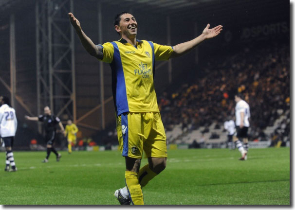 A long awaited moment for Billy Paynter as he celebrates his first United goal, at Preston North End on 8 March