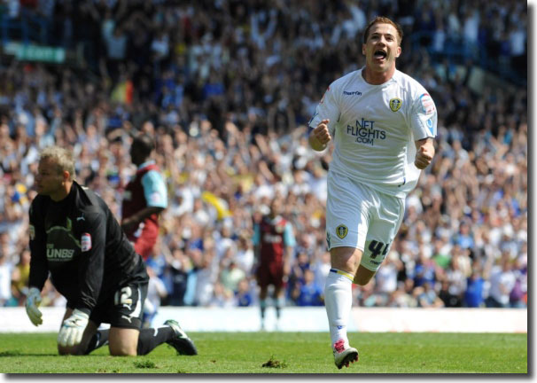 Ross McCormack finally gets his first United goal and celebrates in style after beating Burnley keeper Brian Jensen on 30 April