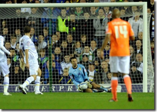 Rachubka spills Lua Lua's shot into the path of Jonjo Shelvey for Blackpool's third goal