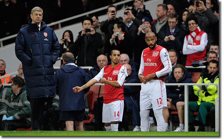 Cameras are clicking at the Emirates - Arsene Wenger has seen enough and he summons Theo Walcott and Thierry Henry from his bench